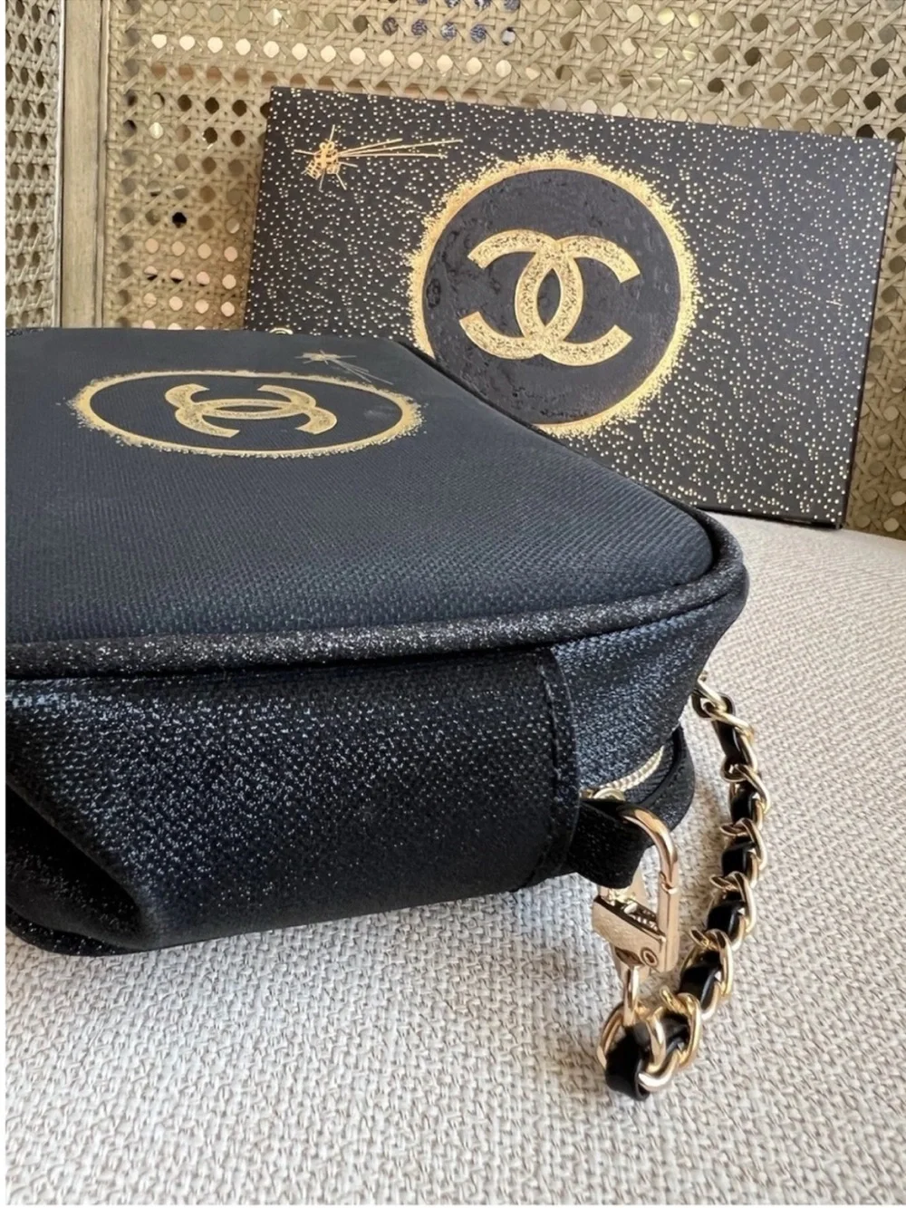 Chanel Black Cosmetic Pouch with Gold Logo VIP GWP